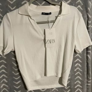 Zara crop V neck tee